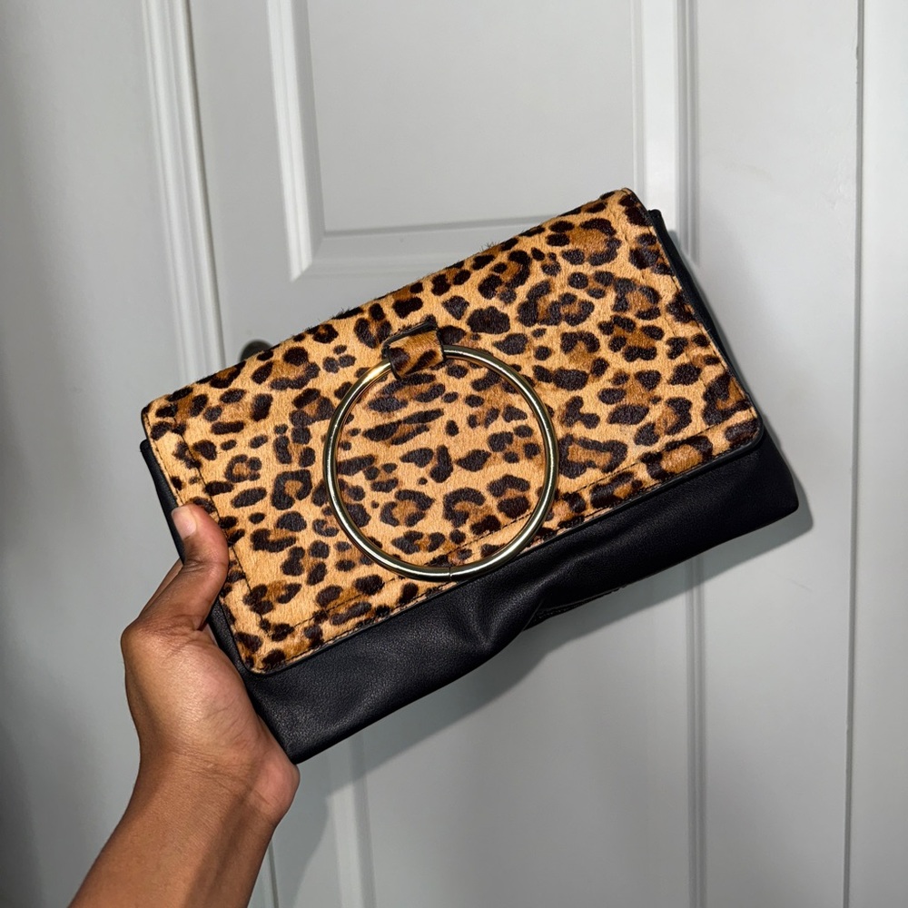 Black & Leopard Print Clutch Bag